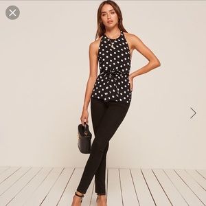 Reformation Black and White Polka Dot Halter Top